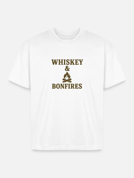 Whiskey & Bonfires Rustic Camp Graphic - Boxy Fit Unisex T-Shirt - white
