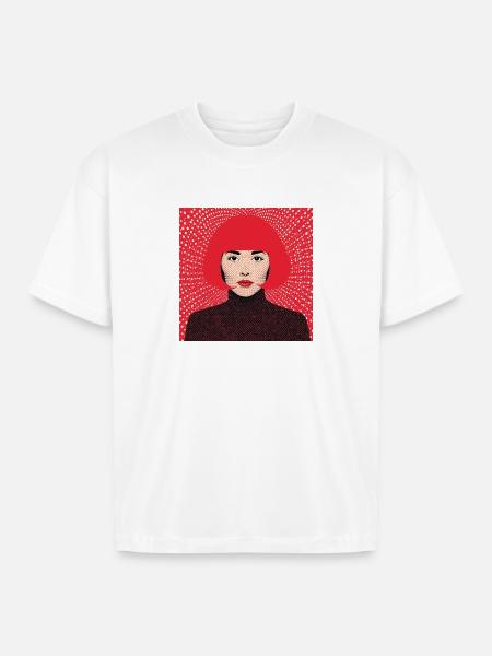 Crimson Pop Art Halftone Portrait - Boxy Fit Unisex T-Shirt - white