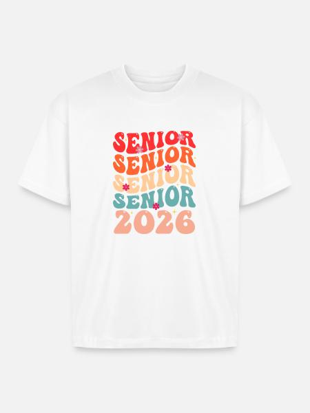 Senior Class 2026 Floral Rainbow - Boxy Fit Unisex T-Shirt - white