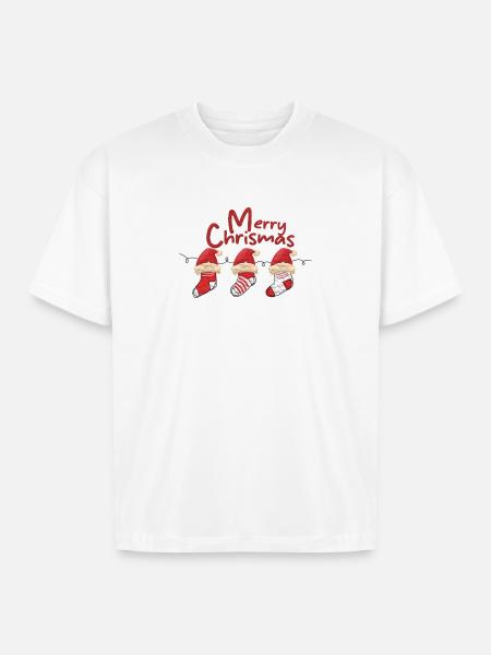Merry Christmas Sock Trio - Boxy Fit Unisex T-Shirt - white