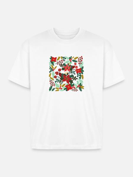Boho Floral Christmas - Boxy Fit Unisex T-Shirt - white