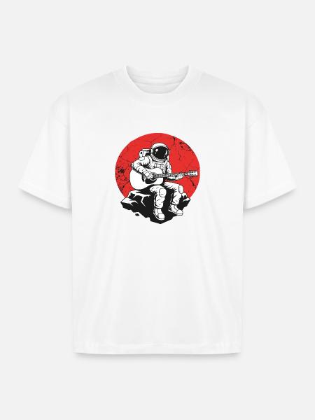 Astronaut Guitar on Red Rock - Boxy Fit Unisex T-Shirt - white
