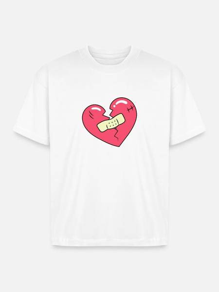 Broken Heart and Patch - Boxy Fit Unisex T-Shirt - white