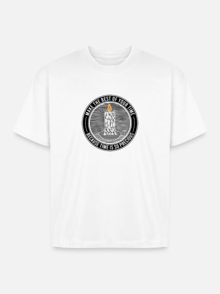 Time Is Precious Candle Quote - Boxy Fit Unisex T-Shirt - white