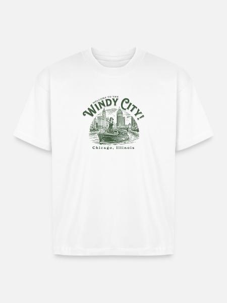 Windy City Skyboat Silhouette - Boxy Fit Unisex T-Shirt - white