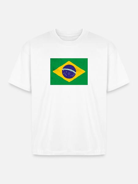 Brazil Flag Rustic Emblem - Boxy Fit Unisex T-Shirt - white