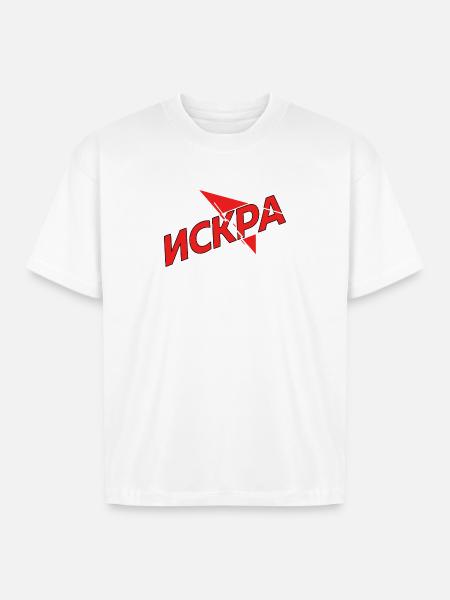 Iskra Red Spark Logo - Boxy Fit Unisex T-Shirt - white