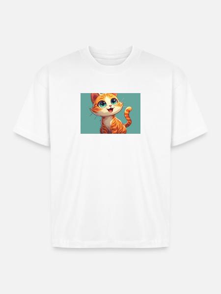 Happy Orange Tabby Kitten - Boxy Fit Unisex T-Shirt - white