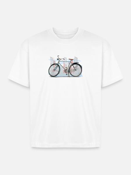 Rustic City Bicycle Sketch - Boxy Fit Unisex T-Shirt - white