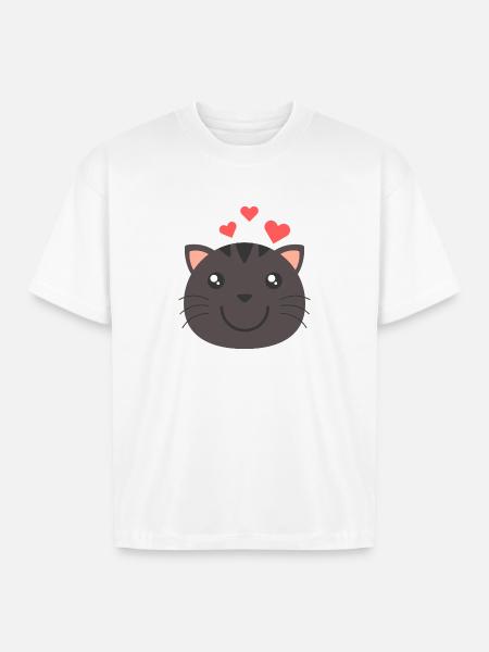 Heartfelt Cat Face - Boxy Fit Unisex T-Shirt - white