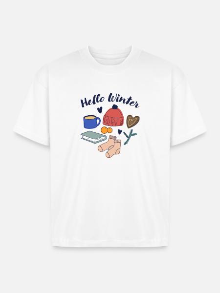 Hello Winter Cozy Essentials - Boxy Fit Unisex T-Shirt - white