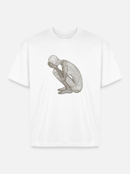 Wireframe Kneeling Figure - Boxy Fit Unisex T-Shirt - white