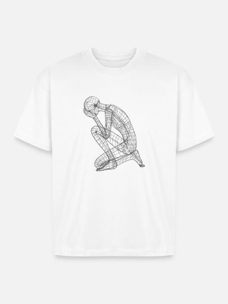 Kneeling Wireframe Figure - Boxy Fit Unisex T-Shirt - white