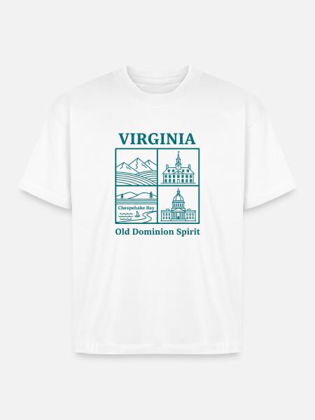 Virginia Vista: Mountains, Bay and Capitol - Boxy Fit Unisex T-Shirt - white