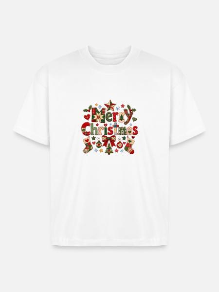 Merry Christmas Quilted Patchwork - Boxy Fit Unisex T-Shirt - white