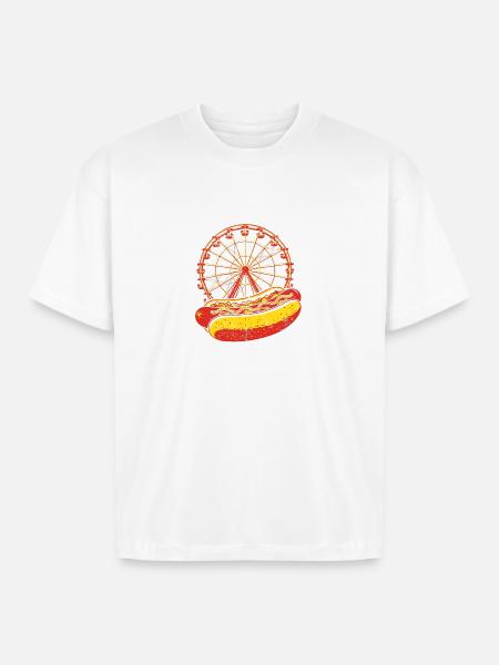 Neon Carnival Hotdog & Ferris Wheel - Boxy Fit Unisex T-Shirt - white