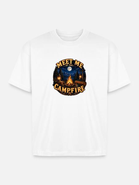 Meet Me Campfire Night - Boxy Fit Unisex T-Shirt - white