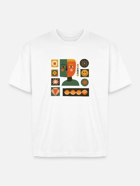 Dual-Tone Geometric Portrait - Boxy Fit Unisex T-Shirt - white
