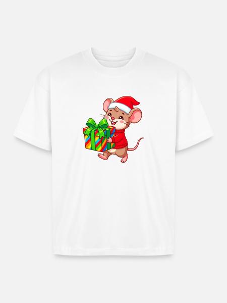 Cheerful Holiday Mouse Gift - Boxy Fit Unisex T-Shirt - white