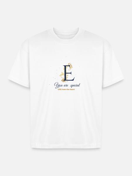 Elegant E with Gold Flourish - Boxy Fit Unisex T-Shirt - white
