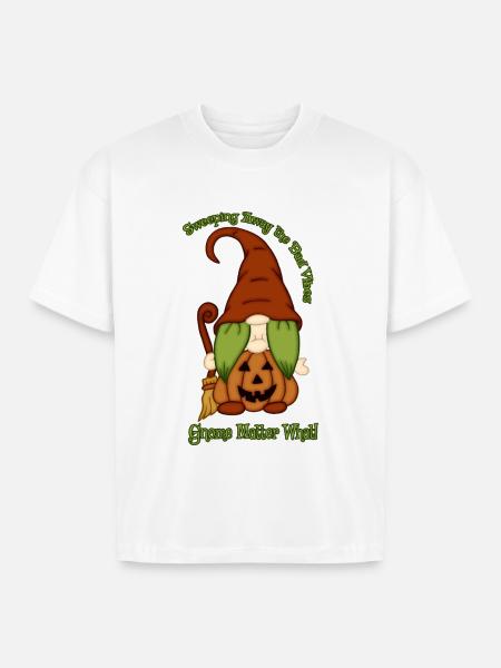 Gnome-O-Ween Pumpkin Witch Pun - Boxy Fit Unisex T-Shirt - white