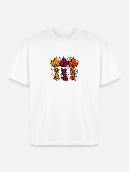 Autumn Graffiti Leaves - Boxy Fit Unisex T-Shirt - white
