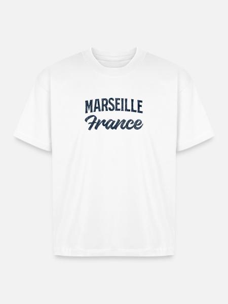 Marseille France Script Logo - Boxy Fit Unisex T-Shirt - white