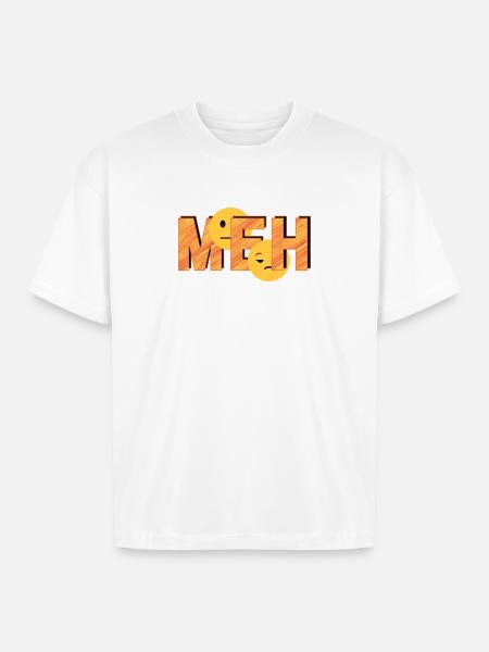 Meh on Striped Word - Boxy Fit Unisex T-Shirt - white