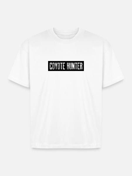 Coyote Hunter; Black with White - Boxy Fit Unisex T-Shirt - white