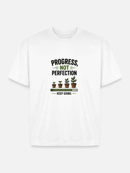 Progress Not Perfection Plant Growth - Boxy Fit Unisex T-Shirt - white