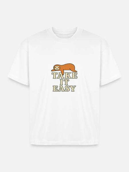 Sloth Relax Take It Easy - Boxy Fit Unisex T-Shirt - white