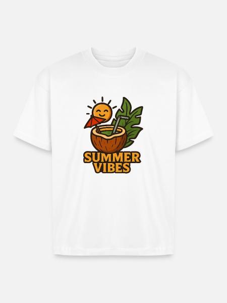Sunlit Coconut Summer - Boxy Fit Unisex T-Shirt - white
