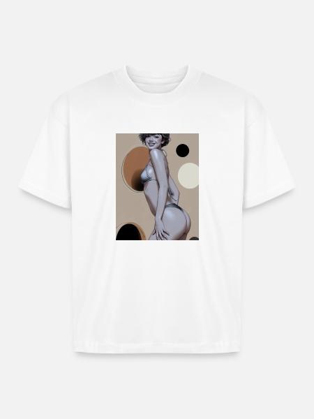 Retro Pinup Circle Print - Boxy Fit Unisex T-Shirt - white
