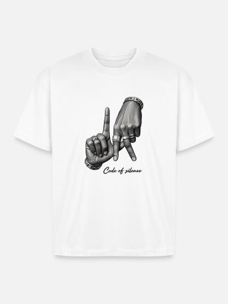 Code of Silence Grayscale Gesture - Boxy Fit Unisex T-Shirt - white