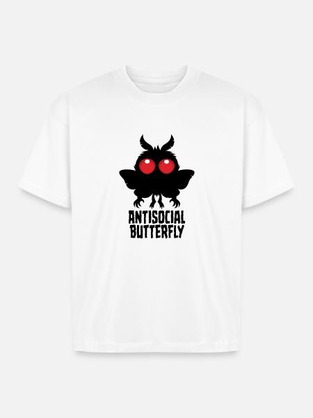 Antisocial Butterfly Mothman Cryptid - Boxy Fit Unisex T-Shirt - white