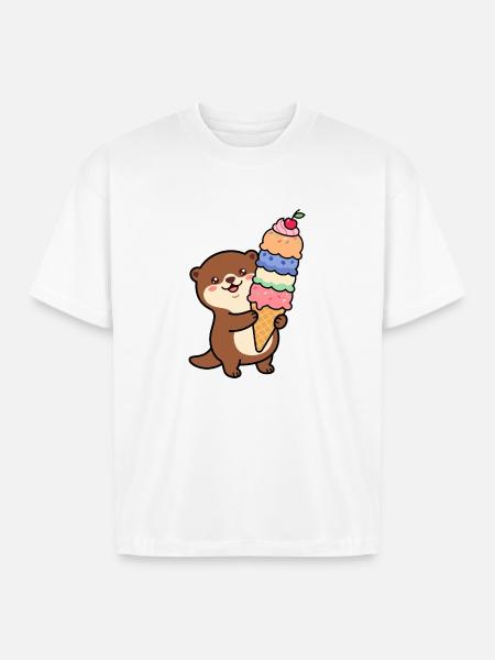 Otter Rainbow Ice Cream Cone - Boxy Fit Unisex T-Shirt - white