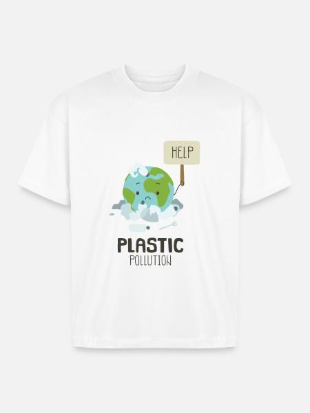 Earth Suffering Plastic Pollution - Boxy Fit Unisex T-Shirt - white