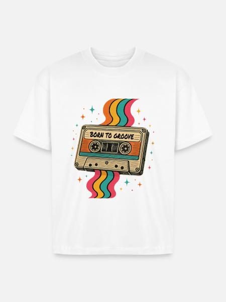 Vintage Boho Cassette Tape Design - Boxy Fit Unisex T-Shirt - white
