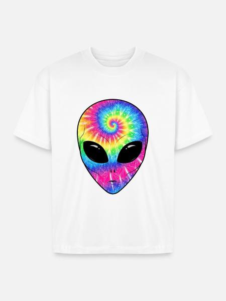 Psychedelic Alien TieDye Face - Boxy Fit Unisex T-Shirt - white