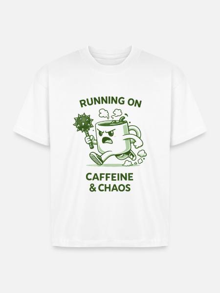 Running on Caffeine & Chaos - Boxy Fit Unisex T-Shirt - white