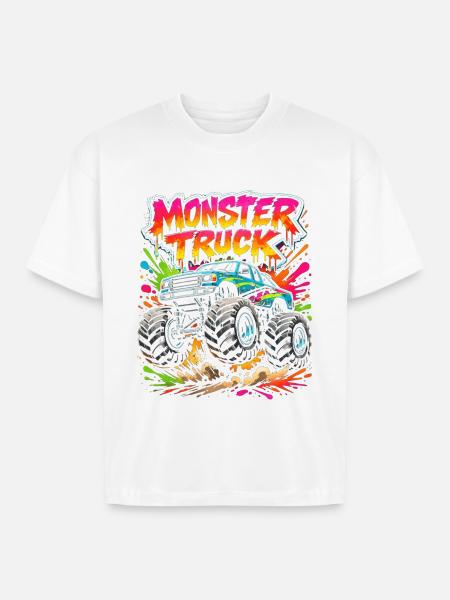 Monster Truck Neon Splash - Boxy Fit Unisex T-Shirt - white