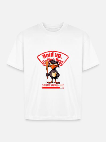 Caffeinated Crow Loading Graphic - Boxy Fit Unisex T-Shirt - white