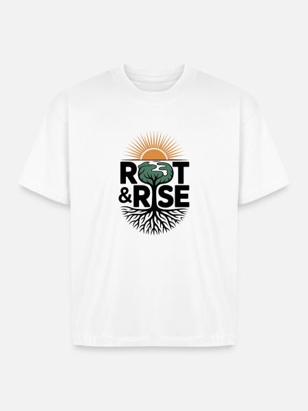 Root & Rise: Sunburst Tree - Boxy Fit Unisex T-Shirt - white