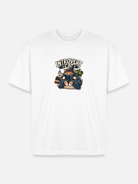 Introvert Cat Cozy Reader - Boxy Fit Unisex T-Shirt - white