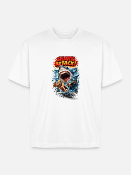 Shark Attack Retro Comic Splash - Boxy Fit Unisex T-Shirt - white
