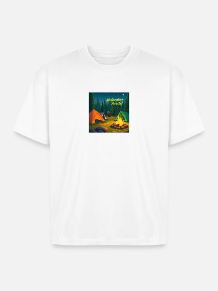 Campfire Adventure Night Scene - Boxy Fit Unisex T-Shirt - white
