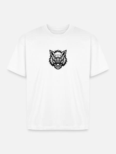 Raging Boar Line Art - Boxy Fit Unisex T-Shirt - white