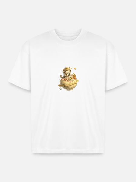 Lunchocat on Moon Cheese - Boxy Fit Unisex T-Shirt - white