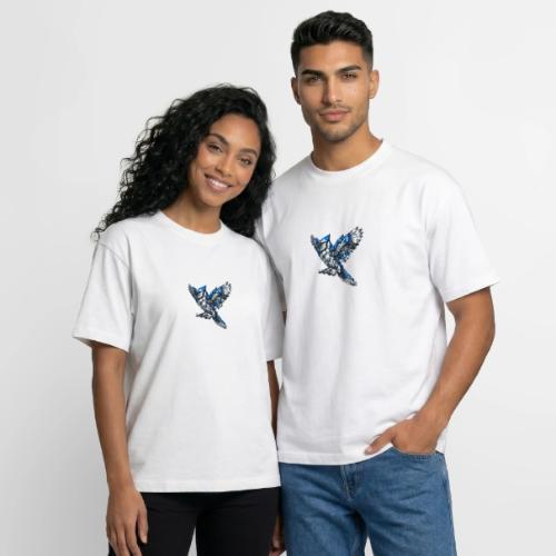 Silver Blue Jay Open Wing Perch - Boxy Fit Unisex T-Shirt