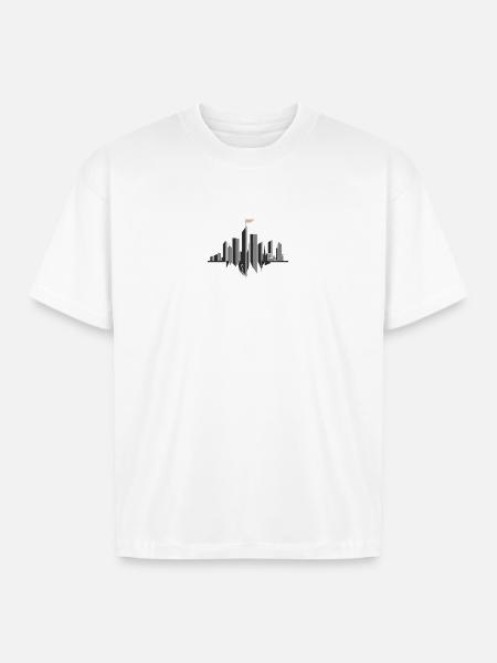Monochrome Skyline Flag - Boxy Fit Unisex T-Shirt - white